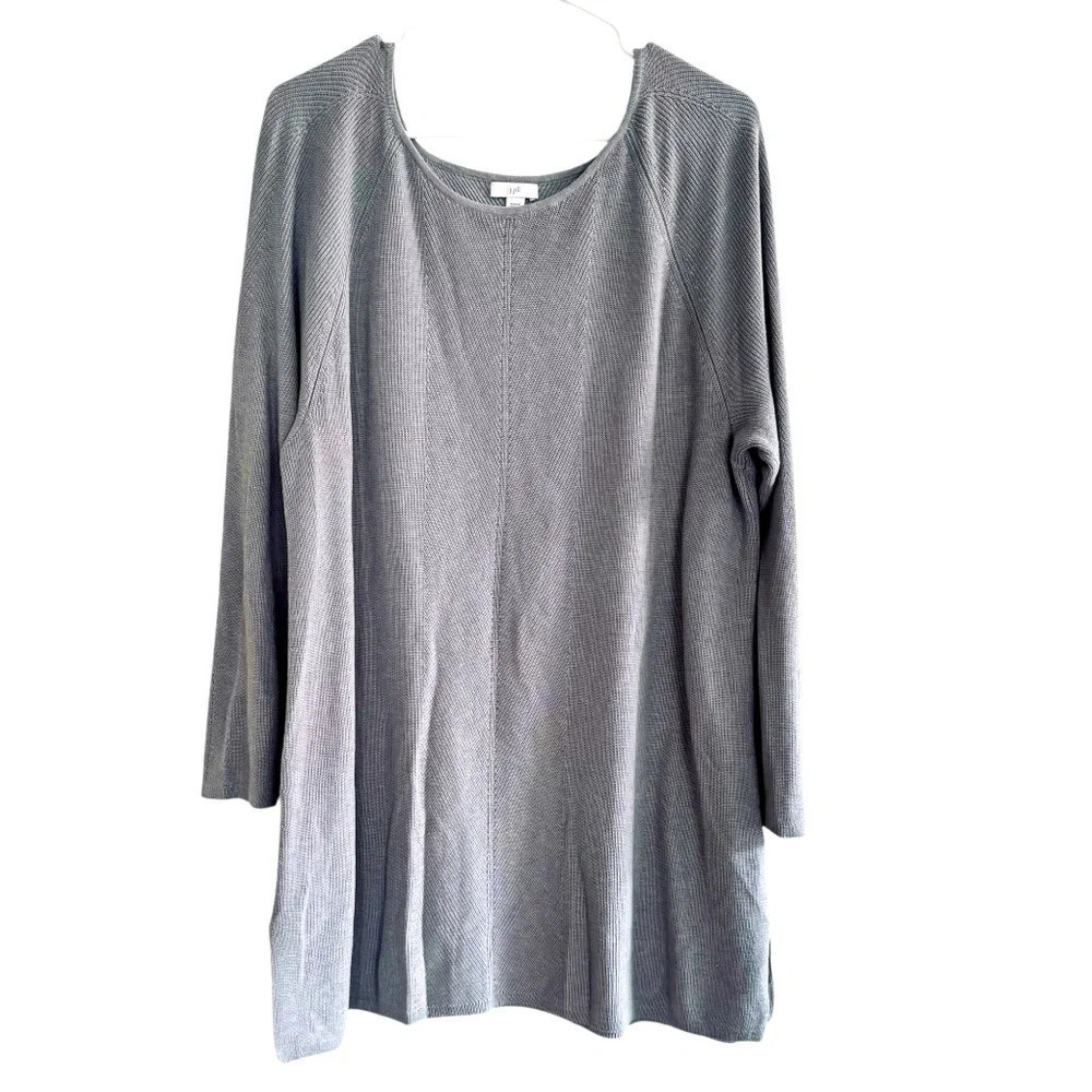 J Jill Gray Knit Long Sweater Pullover Tunic Textured Boat Neck Minimalist XLP